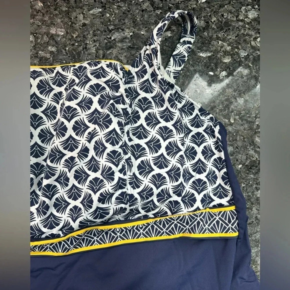 Lands End Navy Yellow Mix Square Neck Underwire Tankini Swim Top Plus Size 24W - Picture 4 of 8